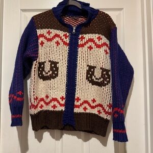 Bailey Rose Royal Horseshoe Zip Up SweaterHeavy Knit Small Oversized